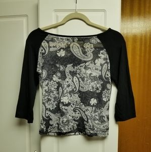🍭Garage vintage Y2K sheer patterned top with quarter length sleeves